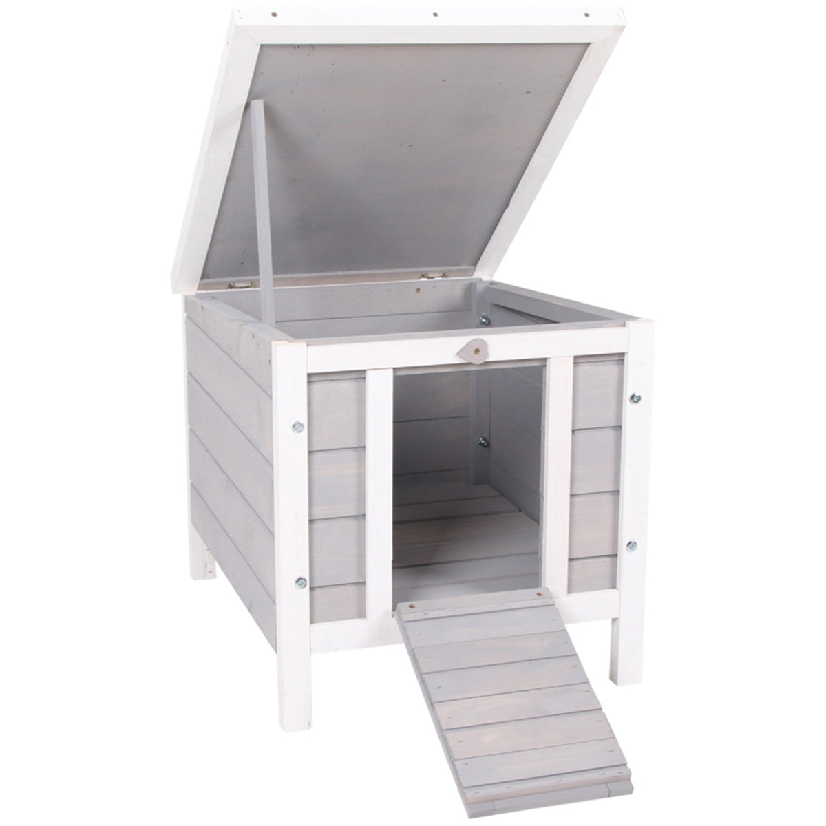 Outdoor Waterproof Rabbit Hutch / Small Animal House with Ramp / Door in Grey