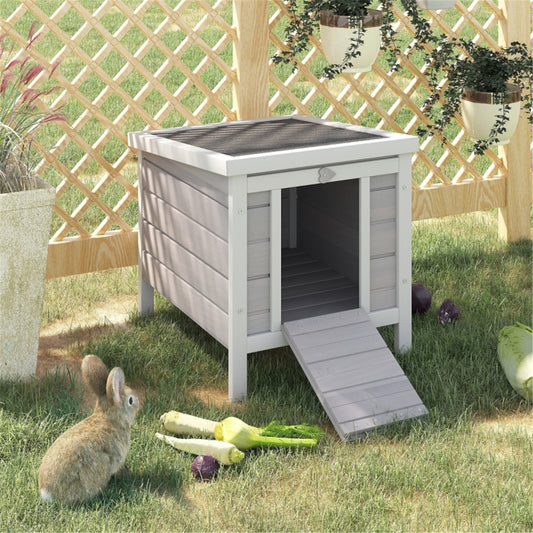 Outdoor Waterproof Rabbit Hutch / Small Animal House with Ramp / Door in Grey