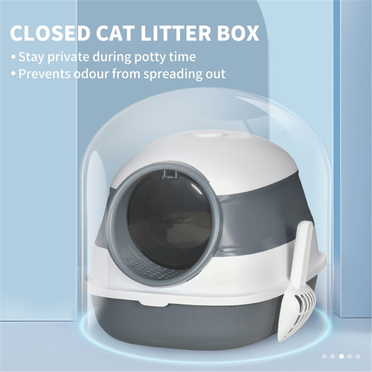 Portable Foldable Cat Litter Tray with Scoop in White and Grey