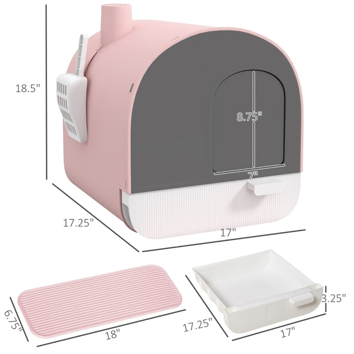 Fully Enclosed Cat Litter Tray with Scoop in Pink