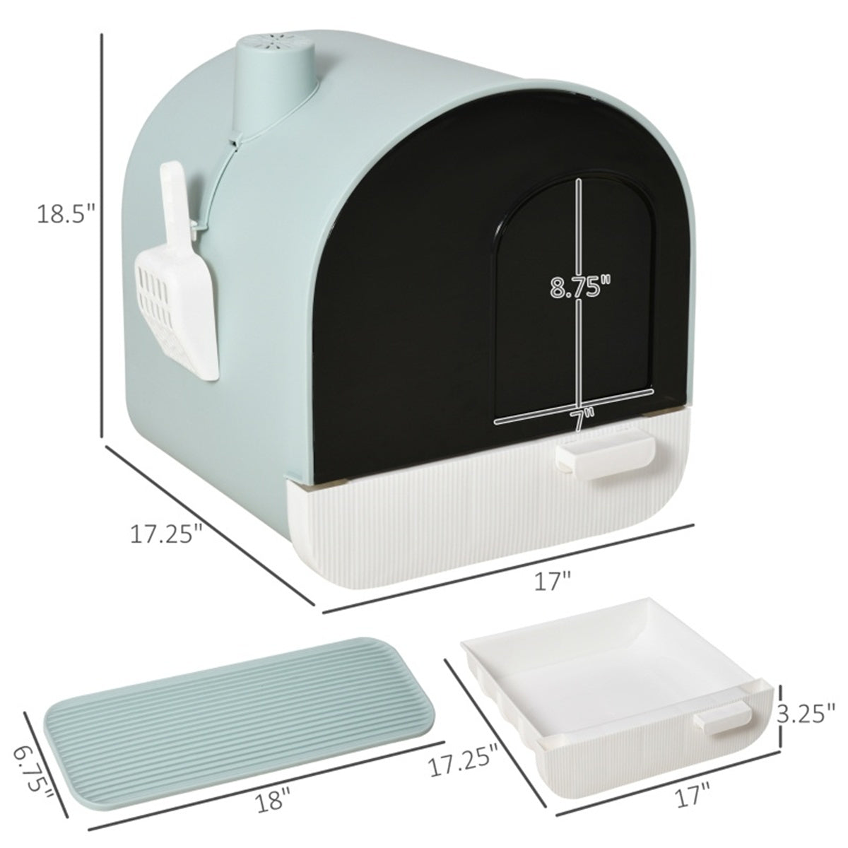 Fully Enclosed Cat Litter Tray with Scoop in Pastel Green