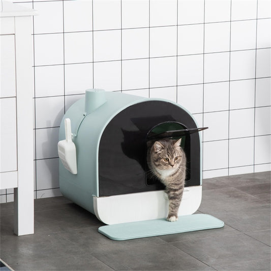 Fully Enclosed Cat Litter Tray with Scoop in Pastel Green