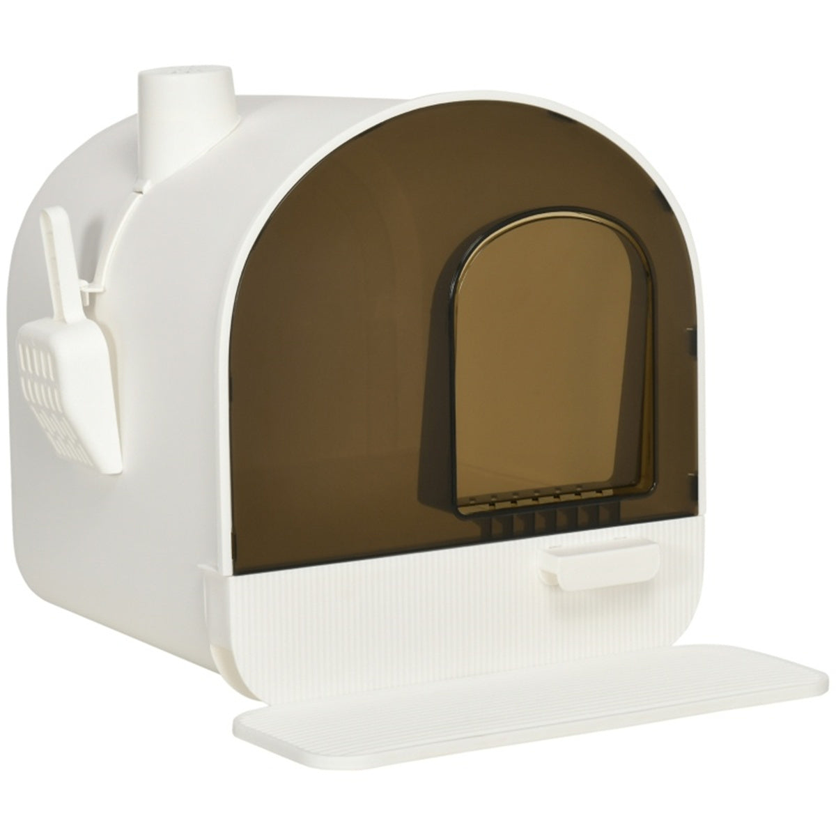 Fully Enclosed Cat Litter Tray with Scoop in White