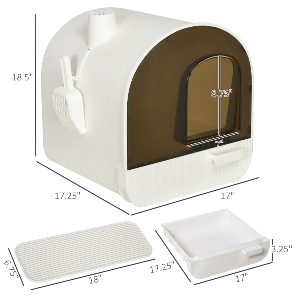 Fully Enclosed Cat Litter Tray with Scoop in White