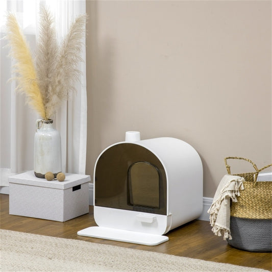 Fully Enclosed Cat Litter Tray with Scoop in White