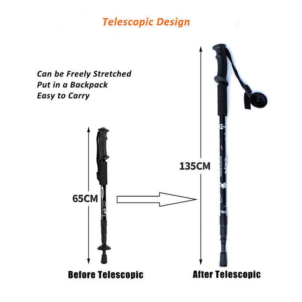 Pair of  Unisex Telescopic Hiking Walking Poles in Black