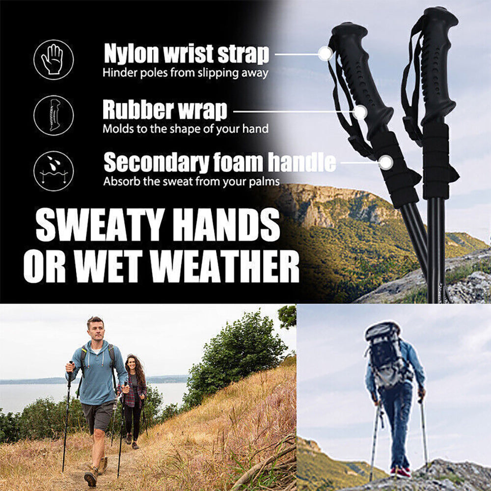 Pair of  Unisex Telescopic Hiking Walking Poles in Black