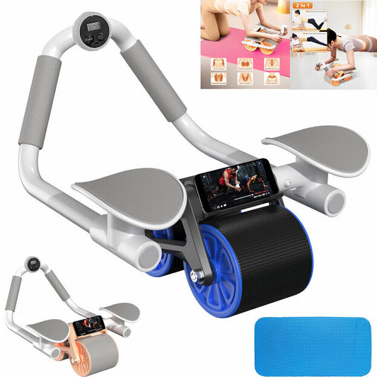 Automatic Rebound Abdominal Wheel - Round Exercise Roller inc Blue Mat for Core Muscle Workout