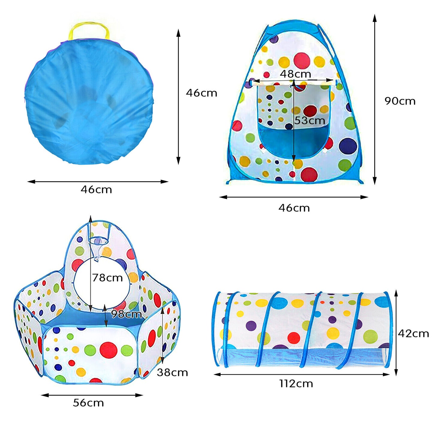 3 in 1 Kids Play Tent, Tunnel, Ball Pit and for Kids