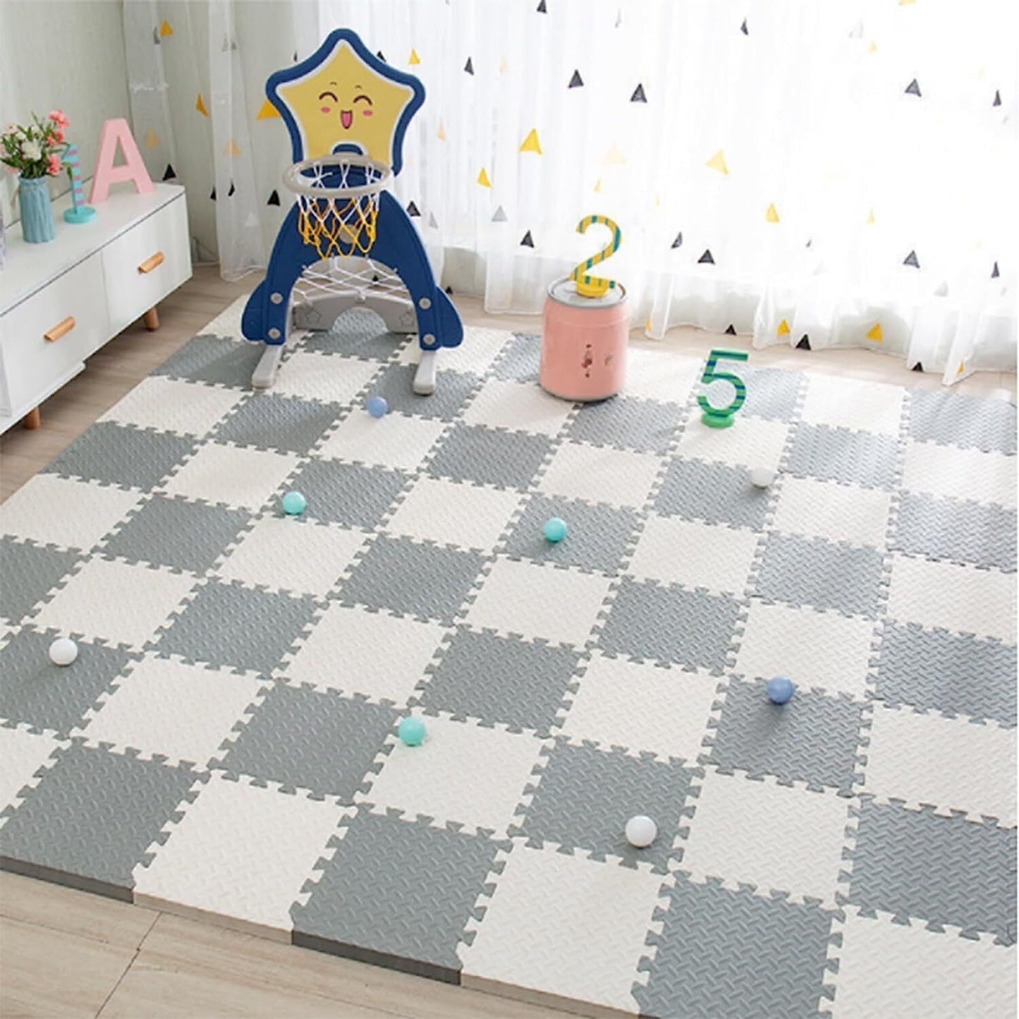 20 Large 12in / 30cm Soft Foam Interlocking Jigsaw Tiles in Grey and Creamy White