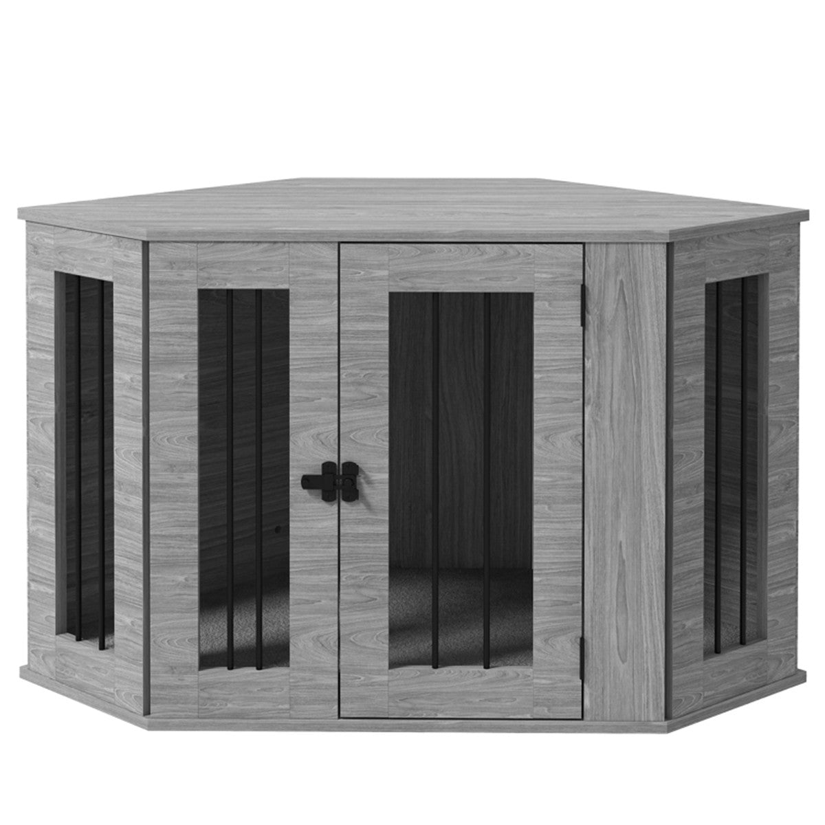 2-in-1 Contemporary Stylish Corner Dog (up to 20kg) Cage & Side Table with Door in Grey Wood Effect