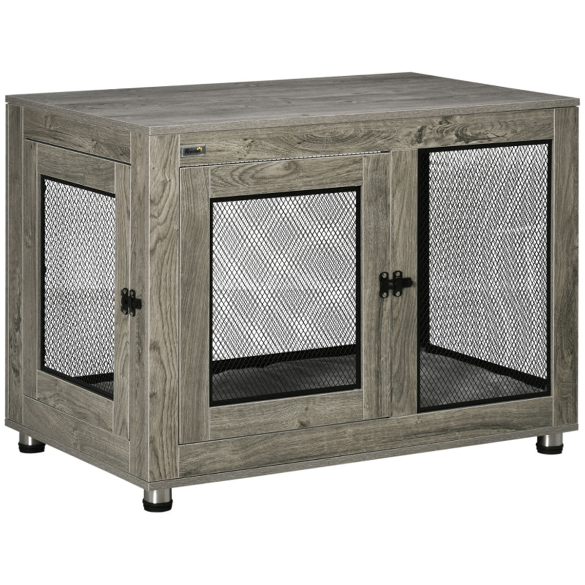 2-in-1 Contemporary Stylish Dog (up to 30kg) Cage & Side Table with Door in Grey Wood Effect