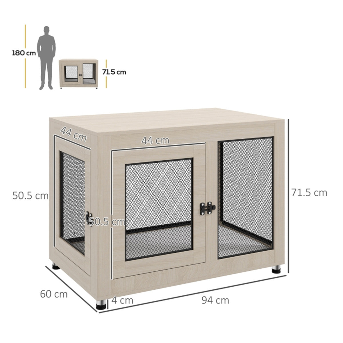 2-in-1 Contemporary Stylish Dog (up to 30kg) Cage & Side Table with Door in Oak Wood Effect