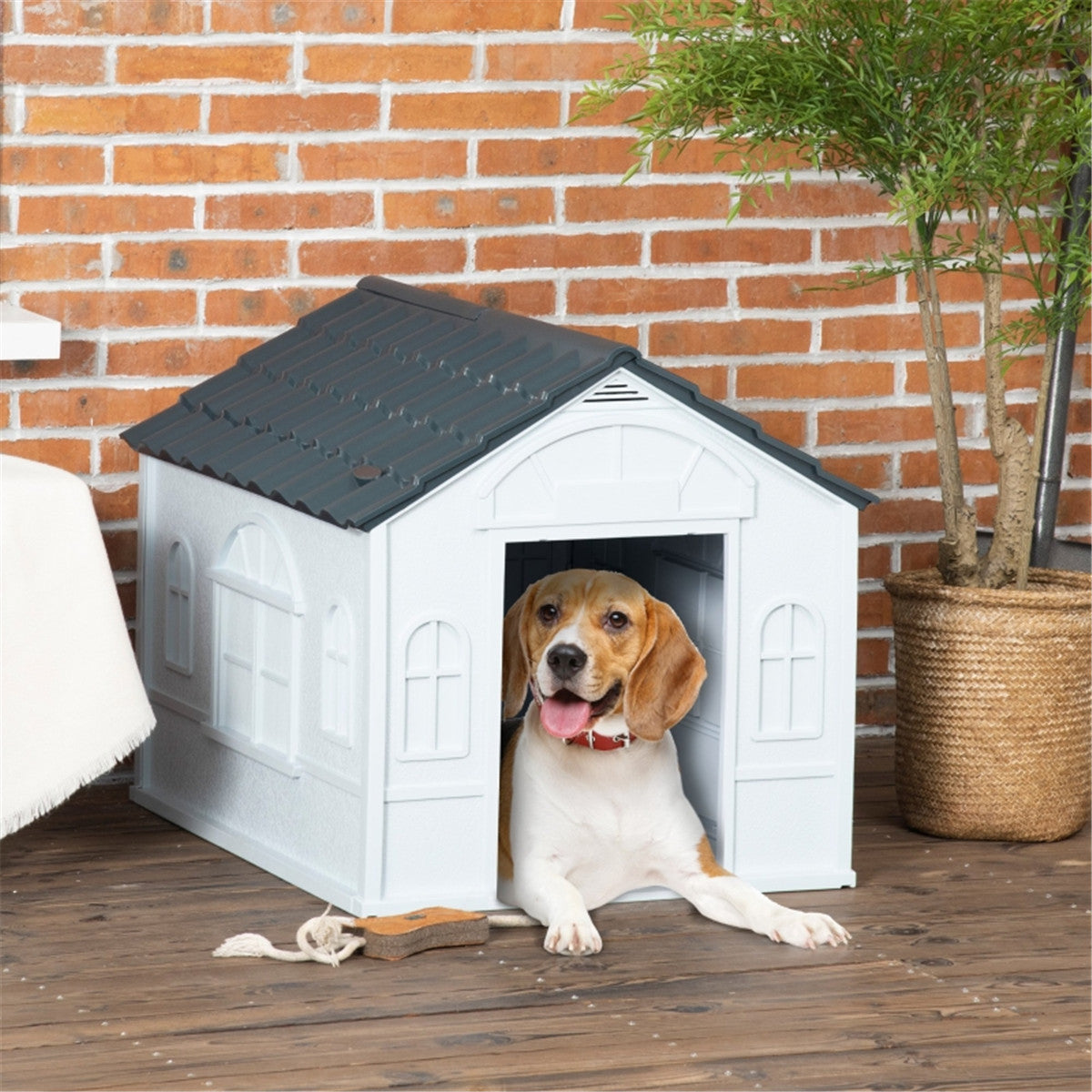 Multi Use Outdoor Waterproof Dog (up to 20kg) Kennel in White and Grey