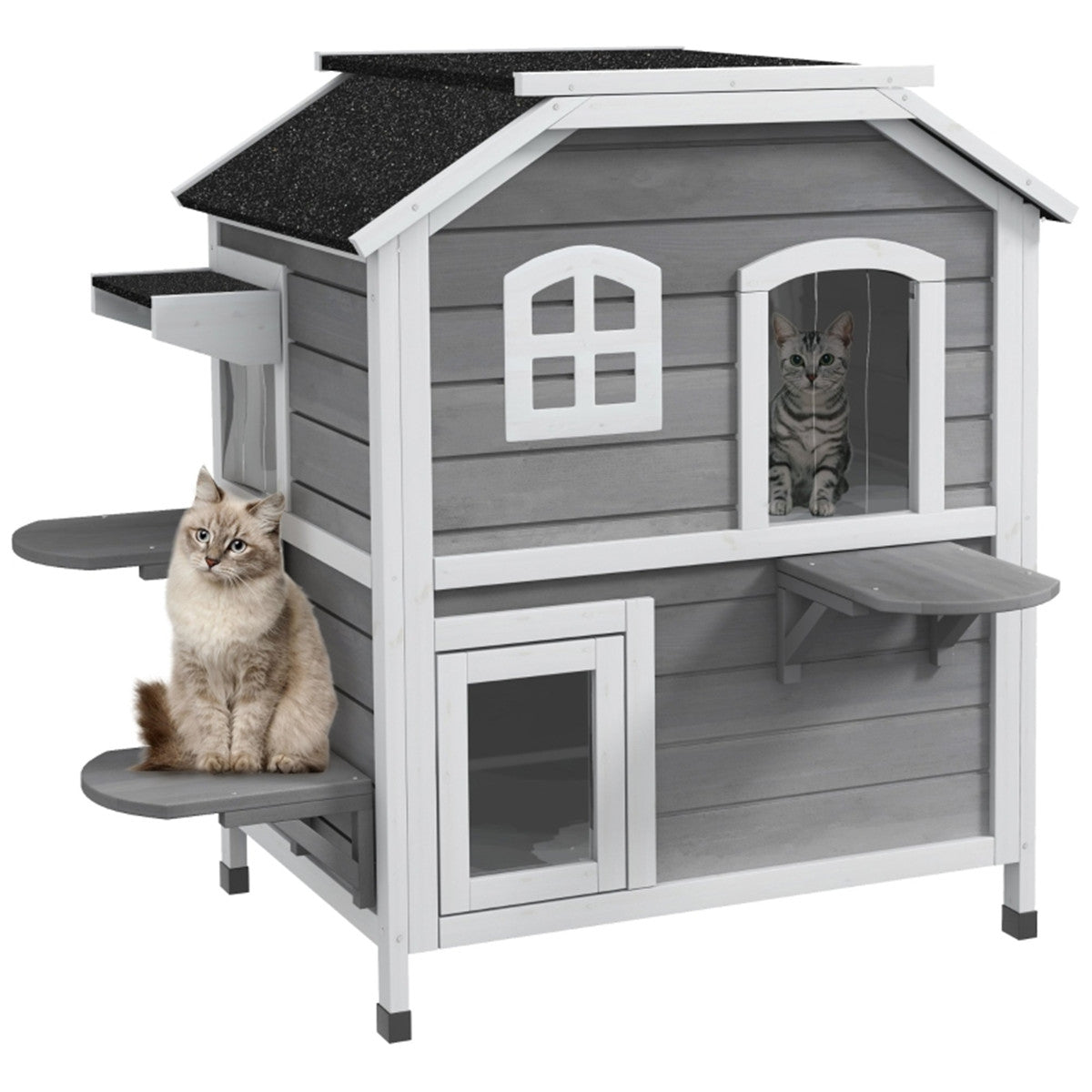 Multi Use Outdoor Waterproof Square Cat House in Grey and White