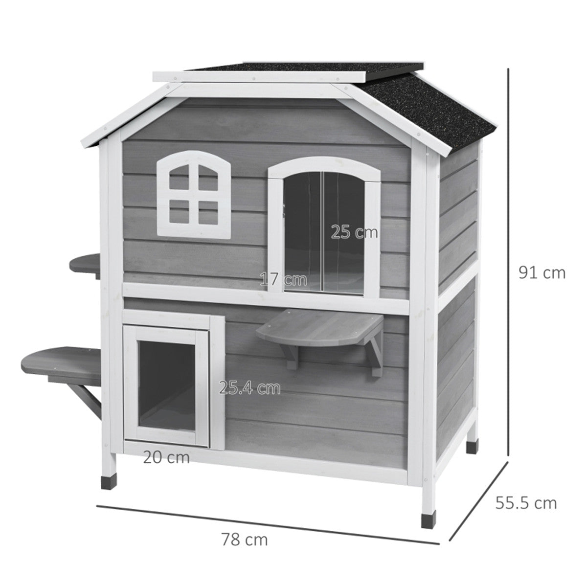 Multi Use Outdoor Waterproof Square Cat House in Grey and White