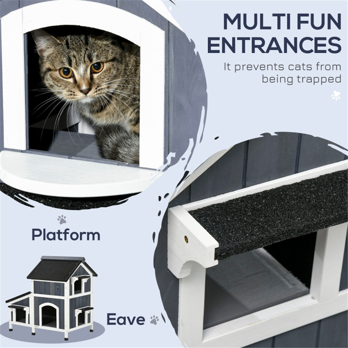 Multi Use Outdoor Waterproof Cat House with Porch in Grey and White