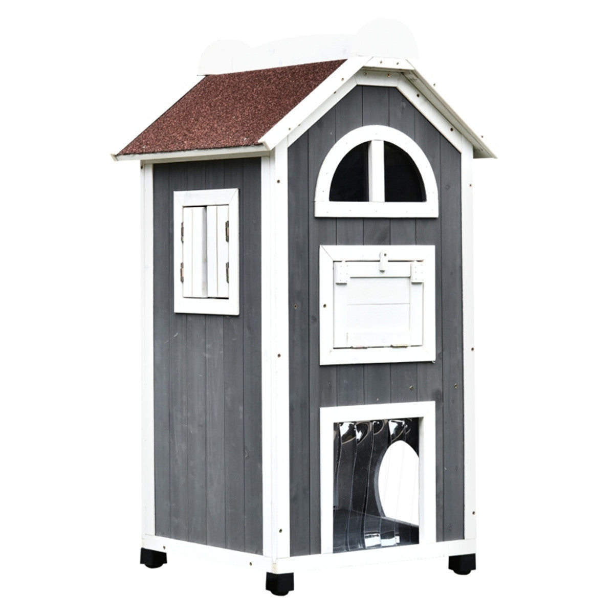 Multi Use Outdoor Waterproof Tall Cat House in Grey and White