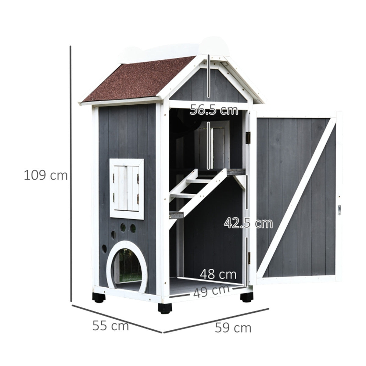 Multi Use Outdoor Waterproof Tall Cat House in Grey and White