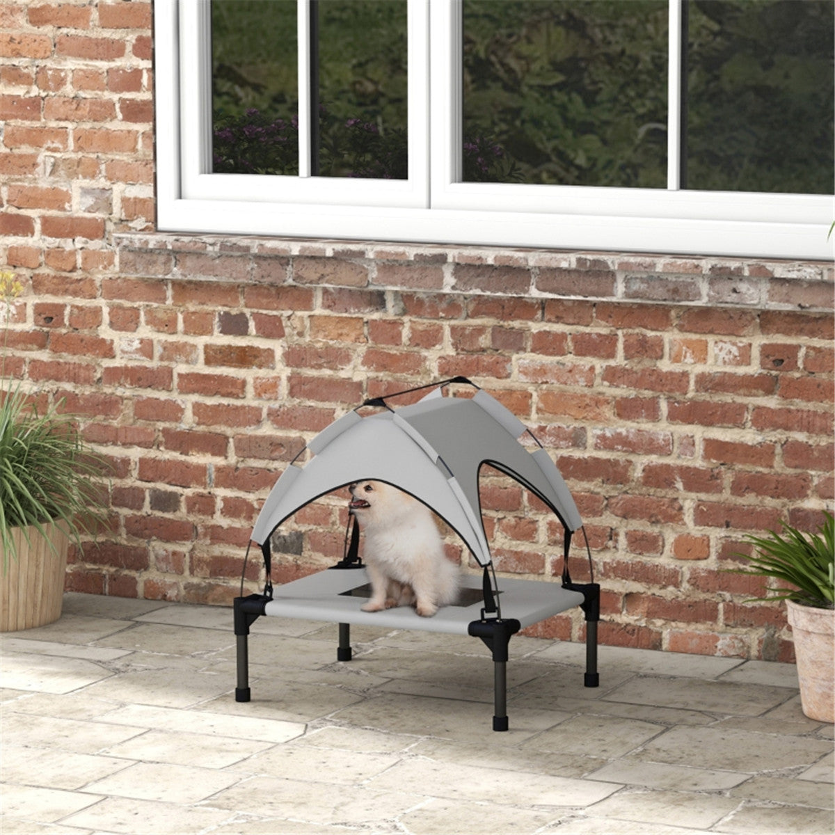 Mini Outdoor Water Resistant Covered Shaded Pet Bed in Grey