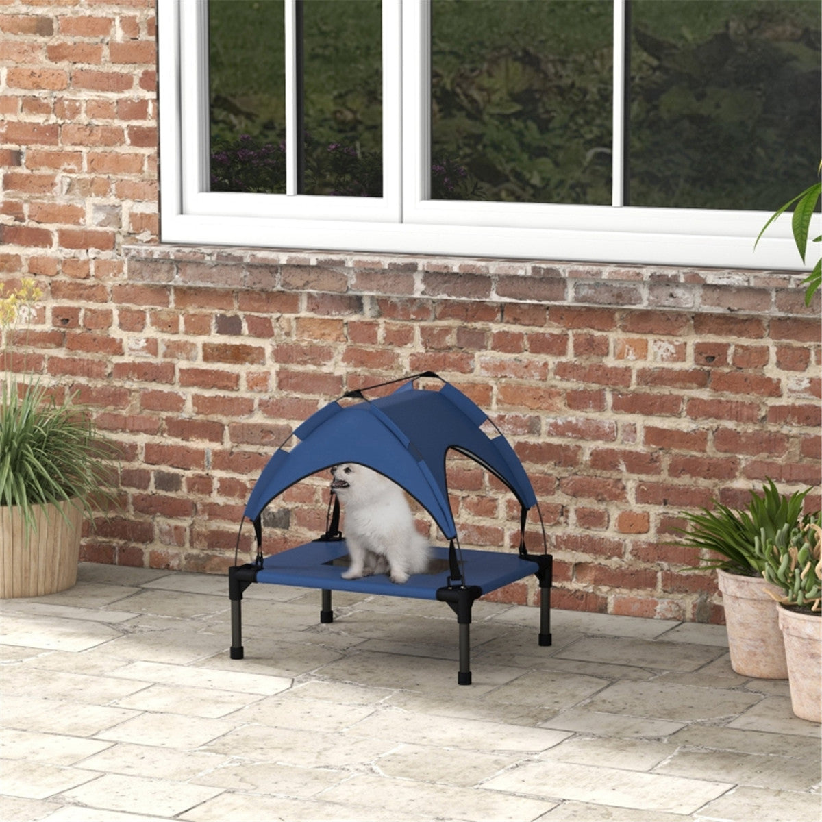 Mini Outdoor Water Resistant Covered Shaded Pet Bed in Blue