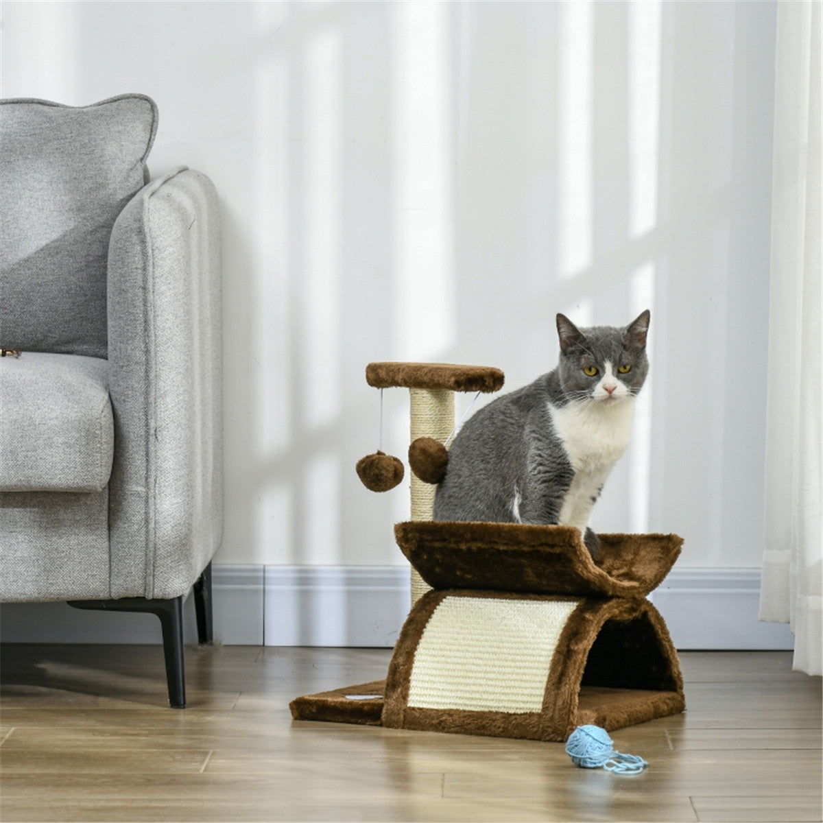 Cat Tree Tunnel and Scratching Post in Brown