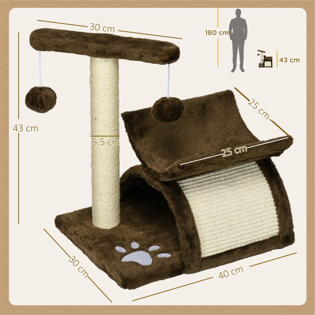 Cat Tree Tunnel and Scratching Post in Brown