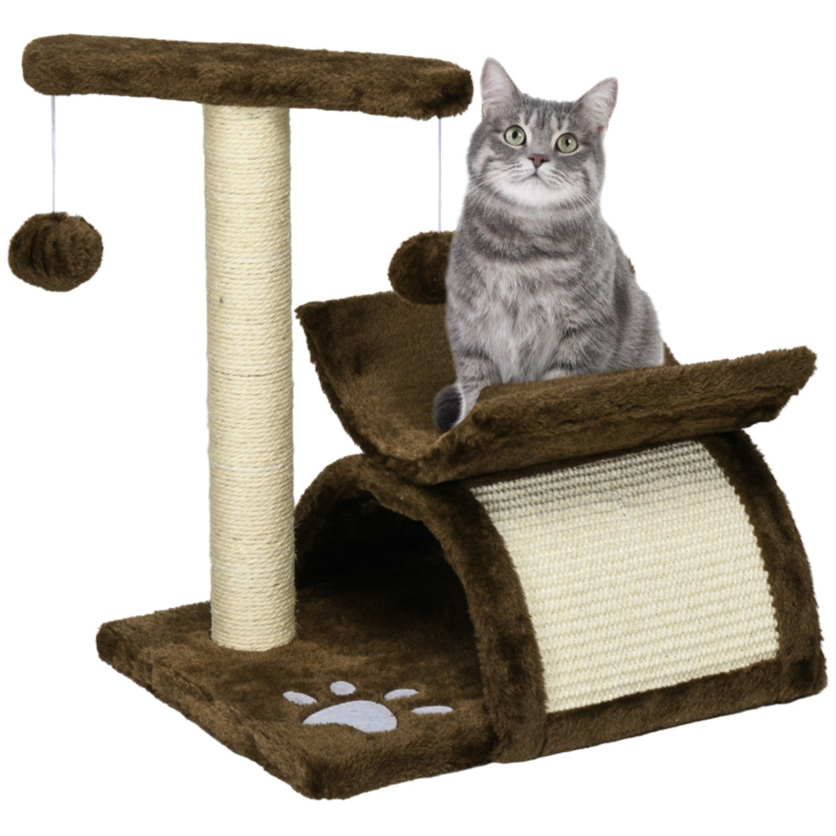 Cat Tree Tunnel and Scratching Post in Brown