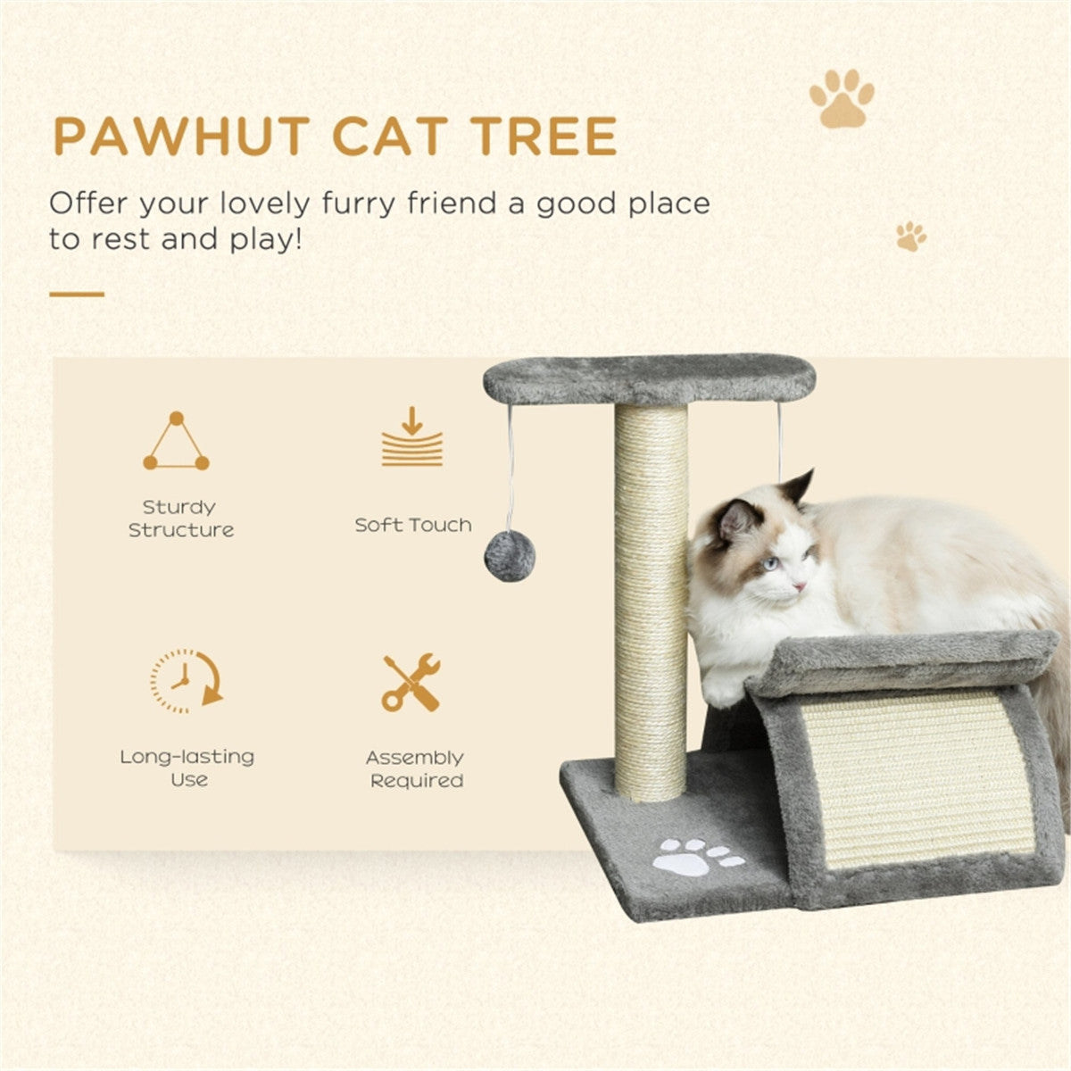 Cat Tree Tunnel and Scratching Post in Grey