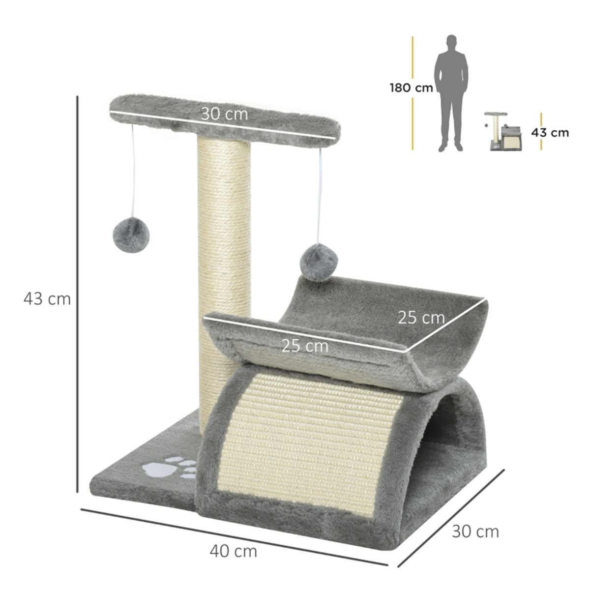 Cat Tree Tunnel and Scratching Post in Grey