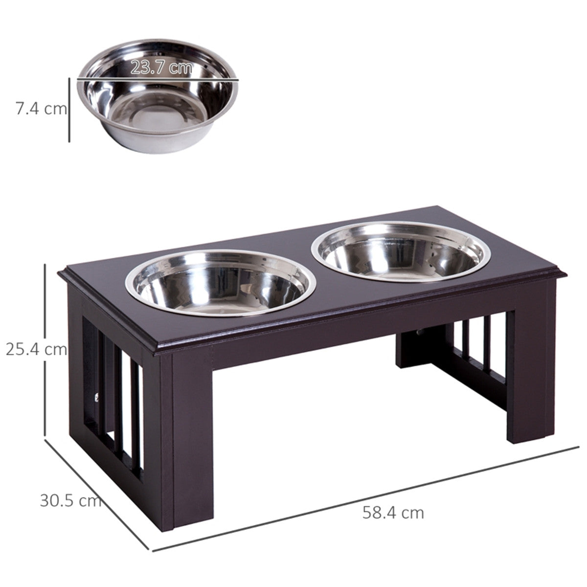 Contemporary Stylish Raised Stainless Steel Dog Bowl Feeder in Brown