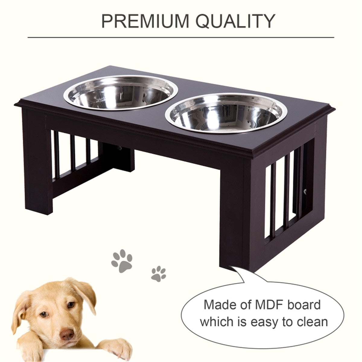 Contemporary Stylish Raised Stainless Steel Dog Bowl Feeder in Brown