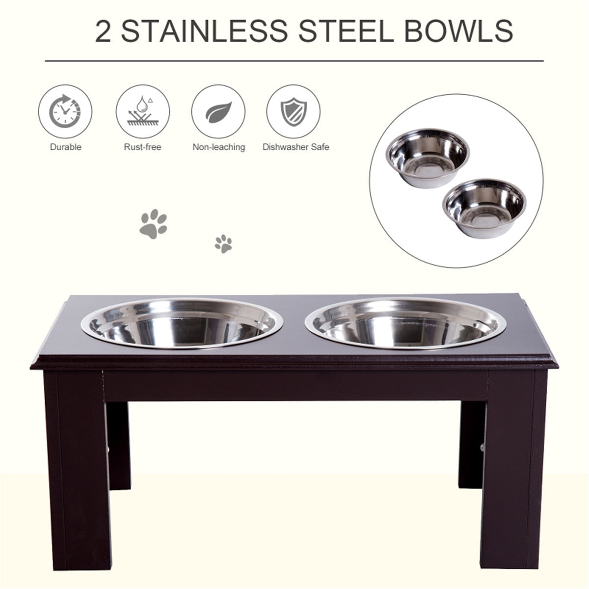 Contemporary Stylish Raised Stainless Steel Dog Bowl Feeder in Brown