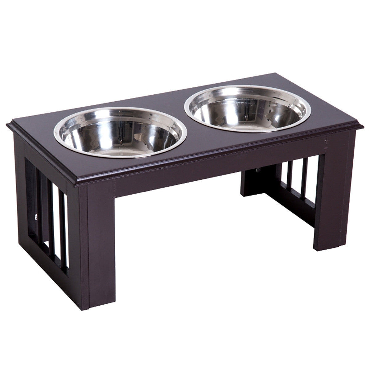 Contemporary Stylish Raised Stainless Steel Dog Bowl Feeder in Brown