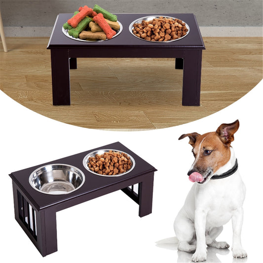 Contemporary Stylish Raised Stainless Steel Dog Bowl Feeder in Brown