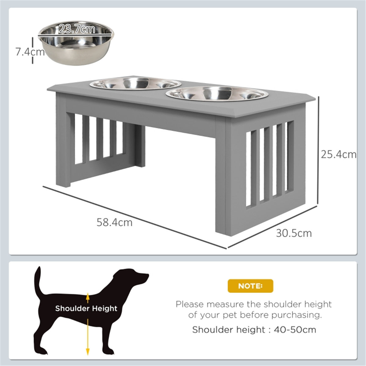 Contemporary Stylish Raised Stainless Steel Dog Bowl Feeder in Grey