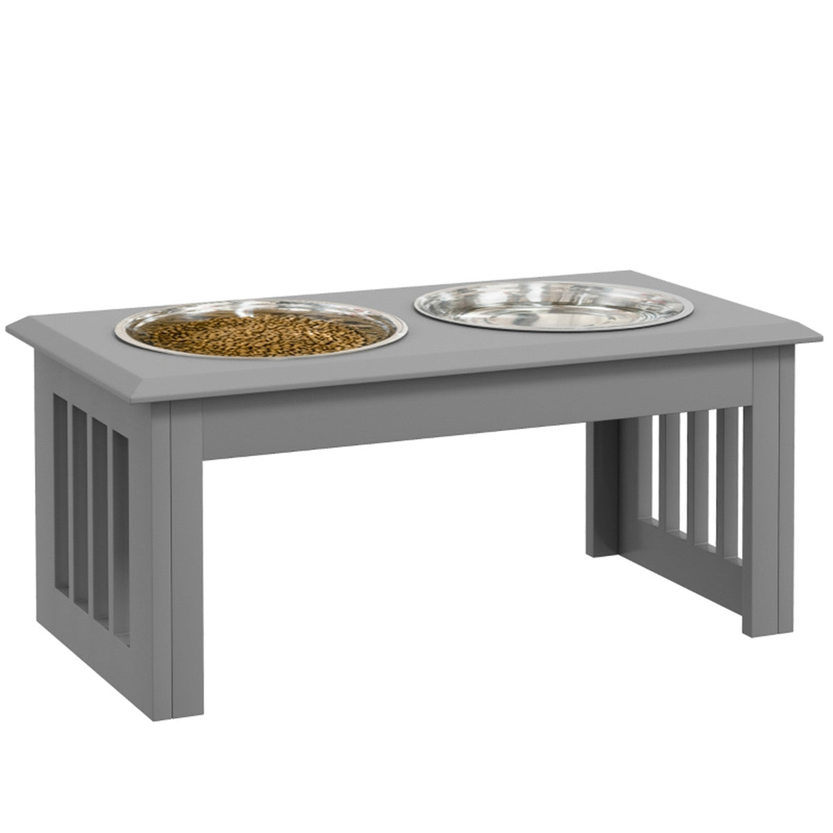 Contemporary Stylish Raised Stainless Steel Dog Bowl Feeder in Grey