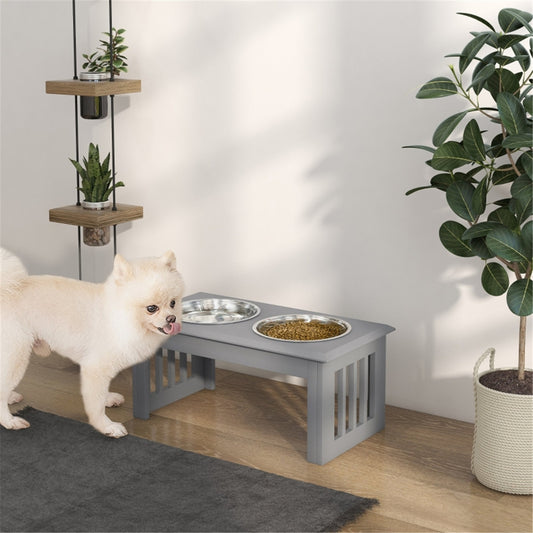 Contemporary Stylish Raised Stainless Steel Dog Bowl Feeder in Grey