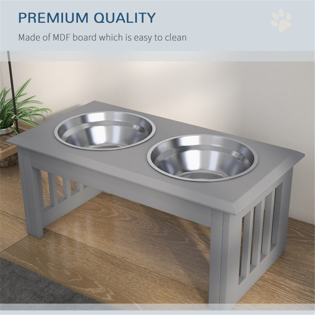 Contemporary Stylish Raised Stainless Steel Dog Bowl Feeder in Grey