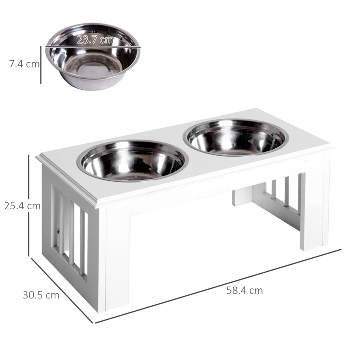 Contemporary Stylish Raised Stainless Steel Dog Bowl Feeder in White