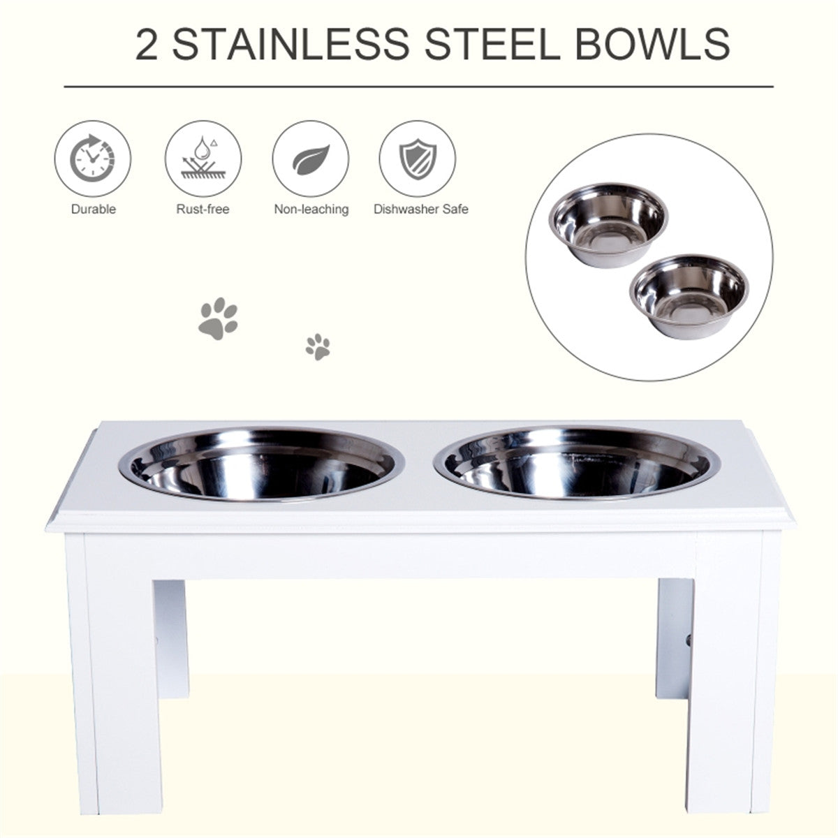 Contemporary Stylish Raised Stainless Steel Dog Bowl Feeder in White