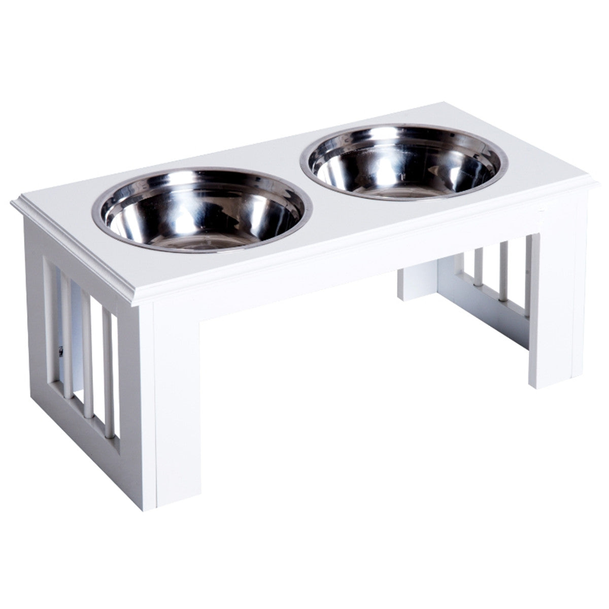 Contemporary Stylish Raised Stainless Steel Dog Bowl Feeder in White