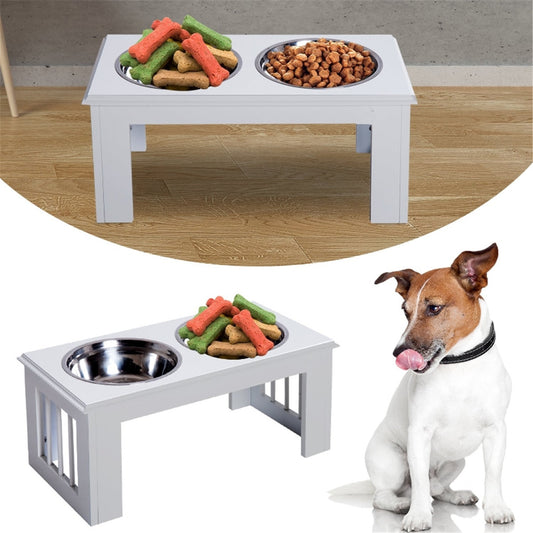 Contemporary Stylish Raised Stainless Steel Dog Bowl Feeder in White