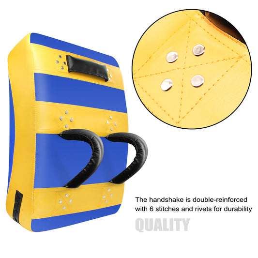 Large PU Leather Curved Strike / Shield Pad for Boxing or Martial Arts Training in Yellow and Blue