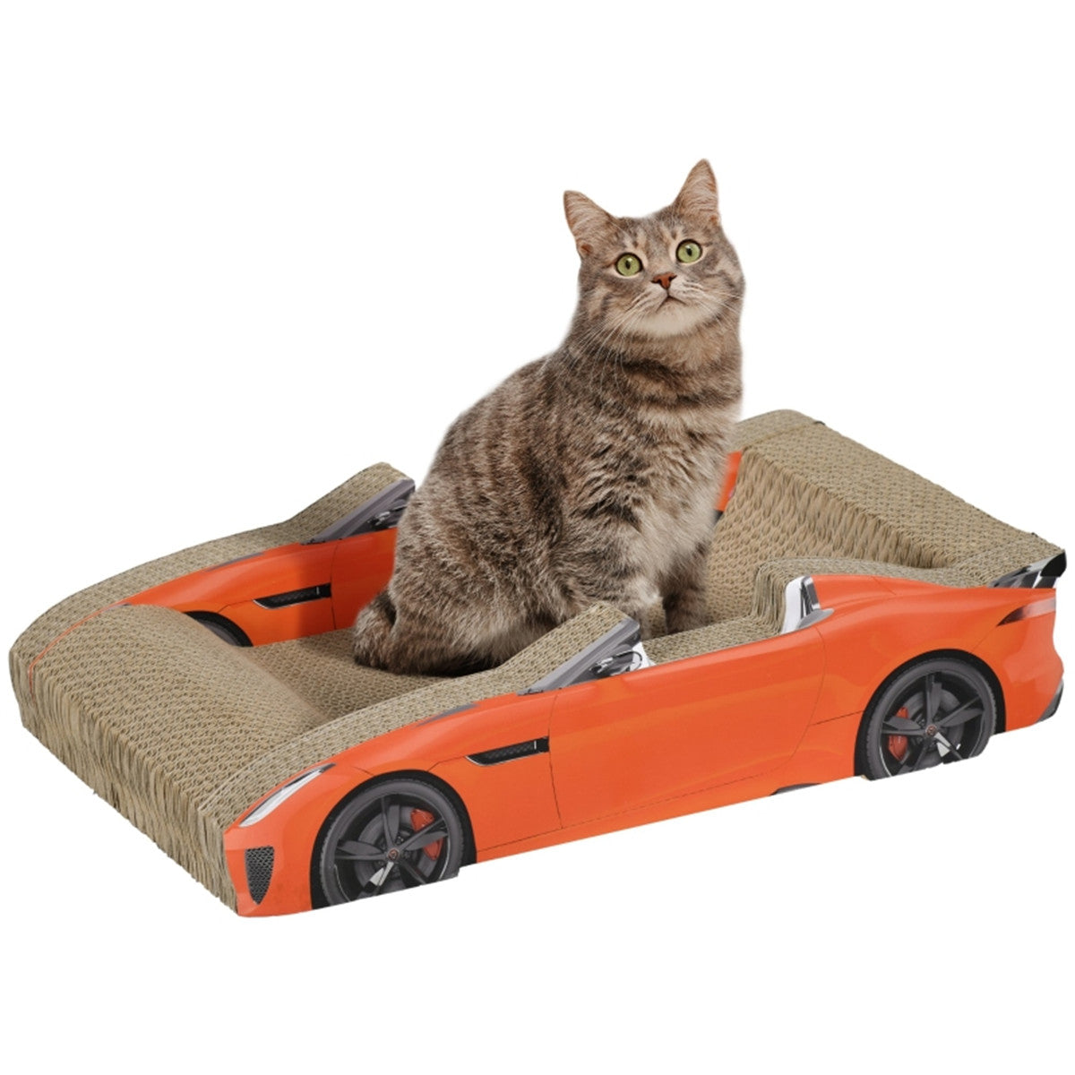 2 in 1 Car Shaped Cat Scratching Board and Bed with Catnip in Orange