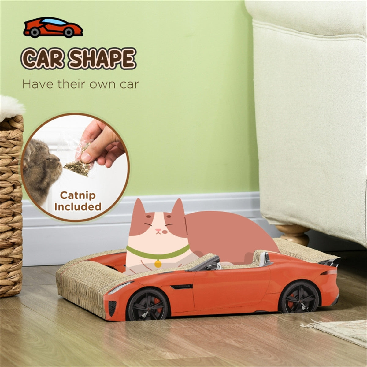 2 in 1 Car Shaped Cat Scratching Board and Bed with Catnip in Orange