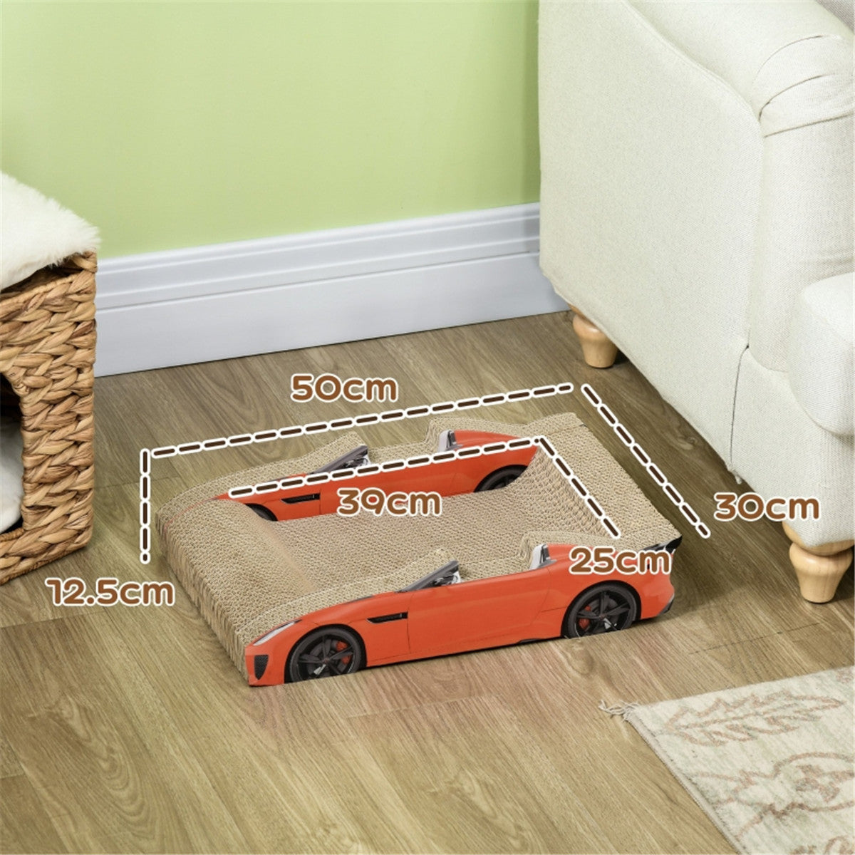 2 in 1 Car Shaped Cat Scratching Board and Bed with Catnip in Orange