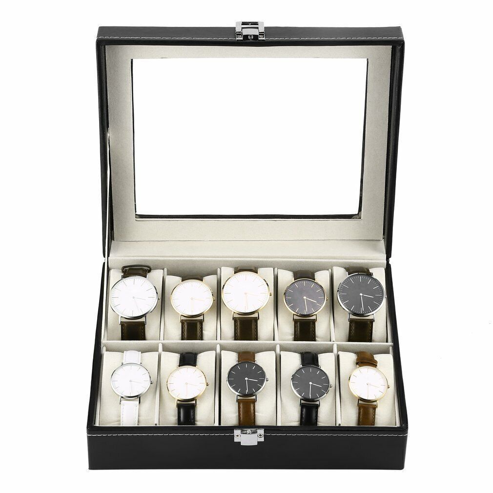 Mens 10 Slot PU Leather Watch Display Case