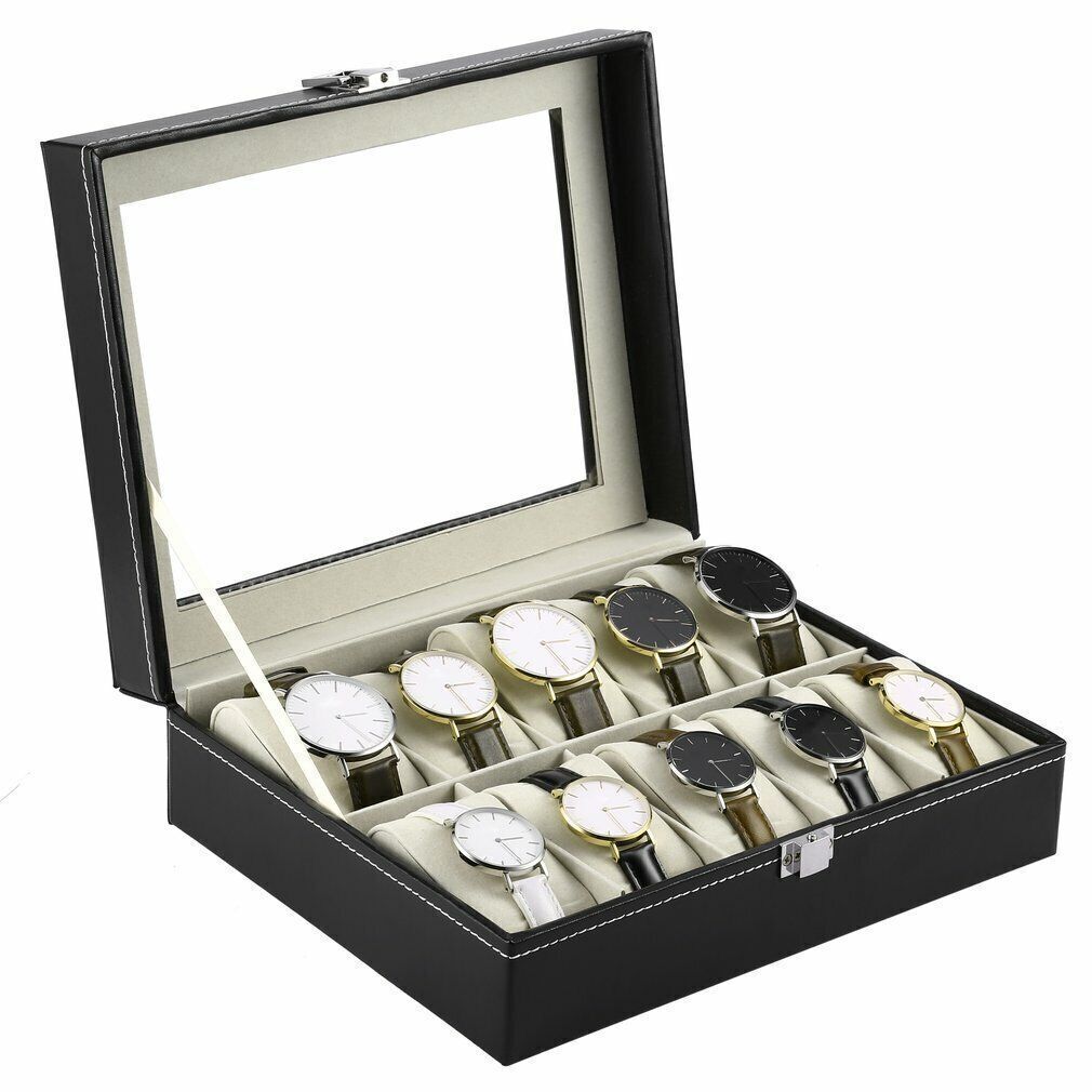 Mens 10 Slot PU Leather Watch Display Case