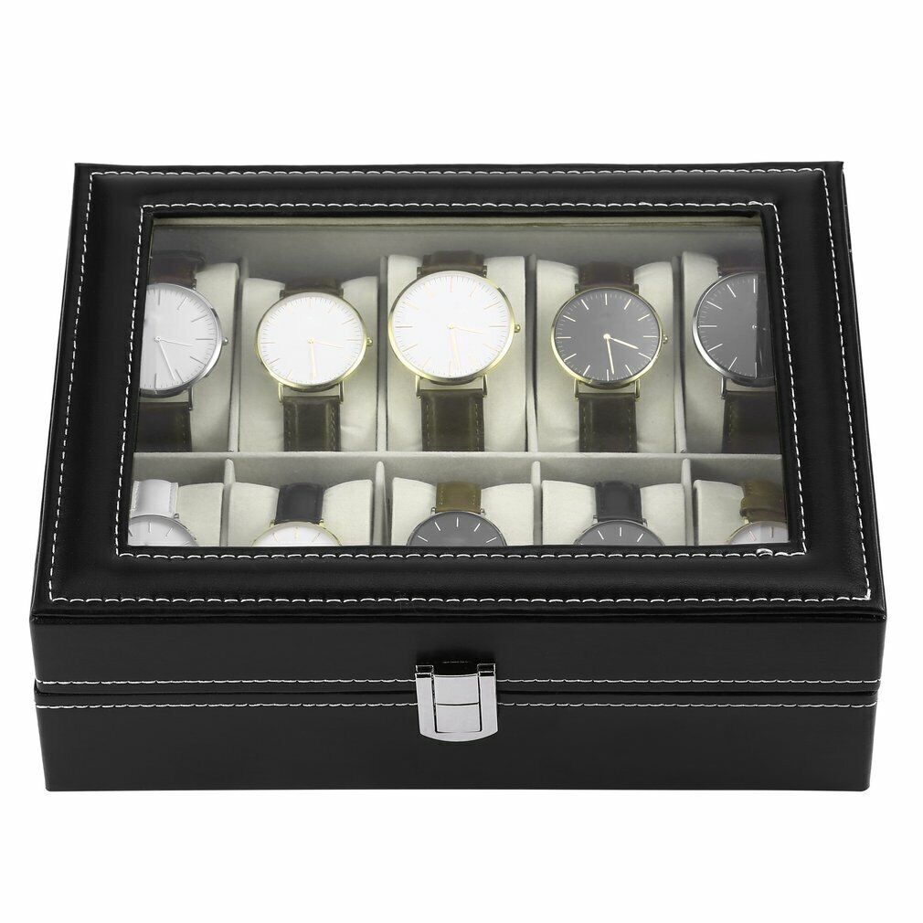 Mens 10 Slot PU Leather Watch Display Case